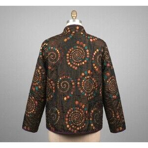 Anu By Natural Art To Wear Mosaic Spiral Aqua Brown Open Jacket Women S Boho VTG